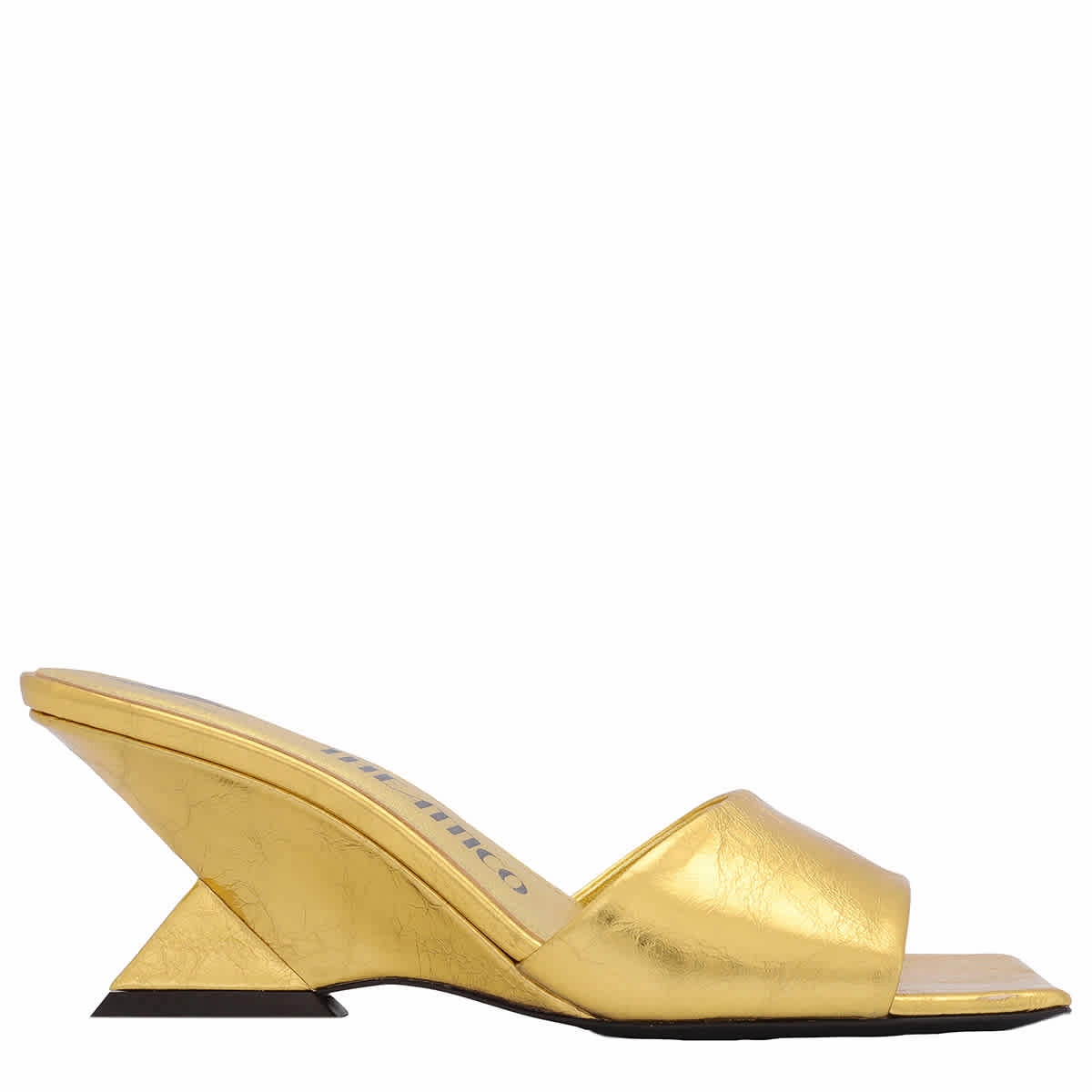 The Attico Ladies Gold Cheope 60 mm Metallic Leather Wedge Mules High Heel