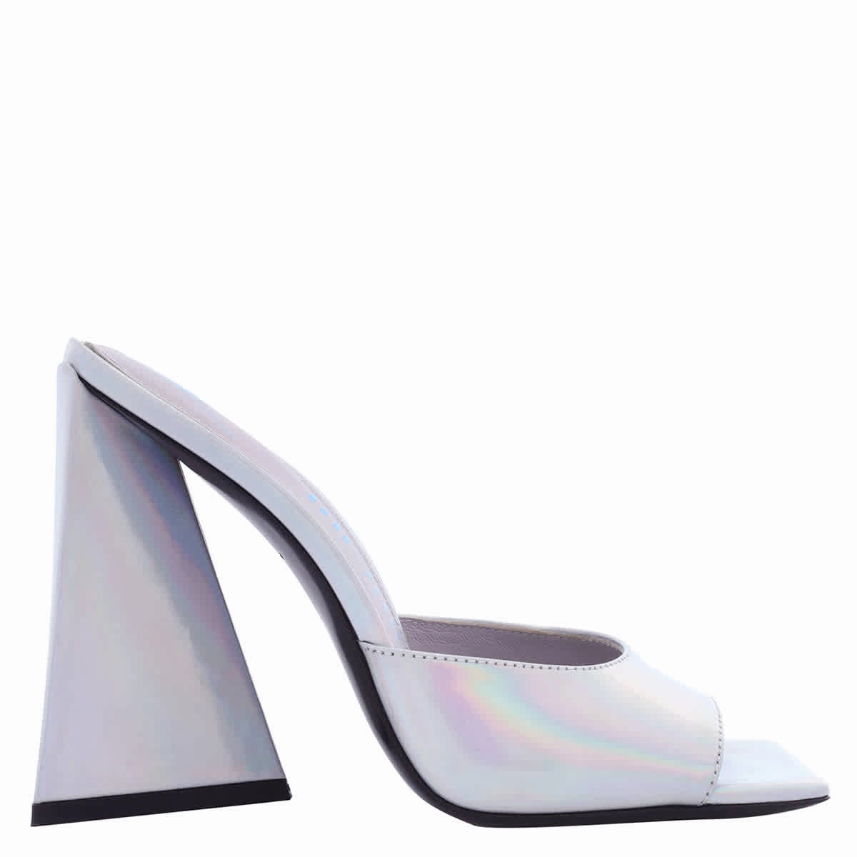 The Attico Ladies Holographic Silver Devon Mules Adjustable Straps Recyclable