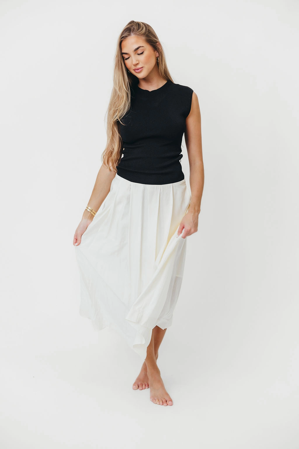 The Cairo Midi Dress in Black/Cream *Final-Sale* Slim Touch Boho Aesthetic
