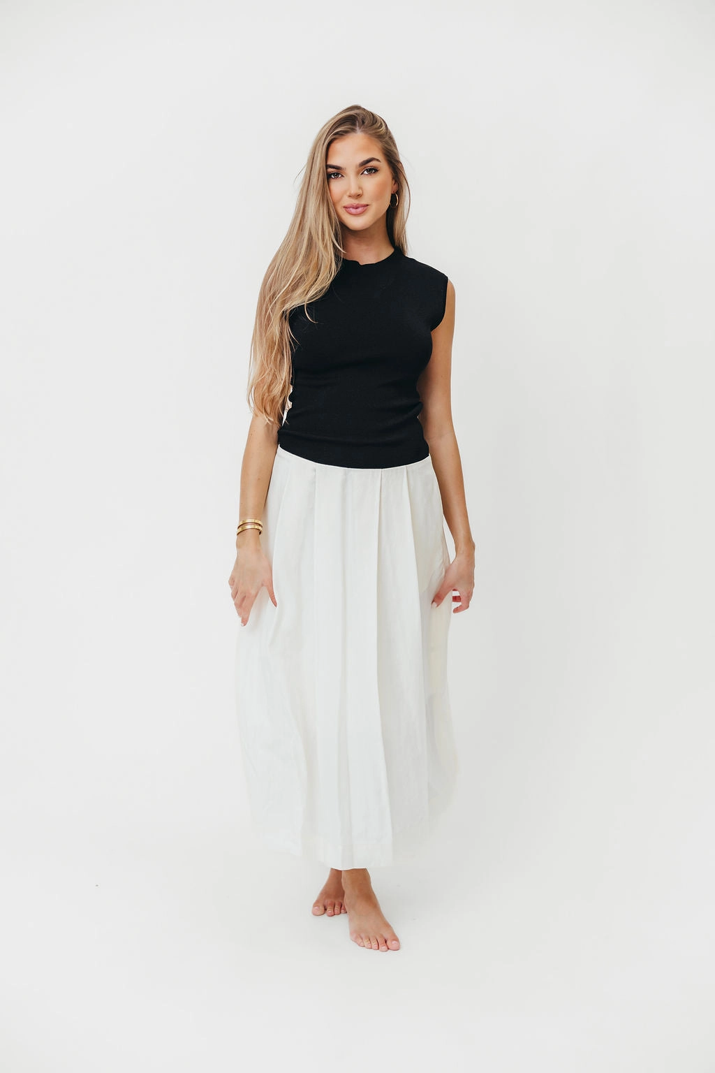 Subtle Drape The Cairo Midi Dress in Black/Cream *Final-Sale*