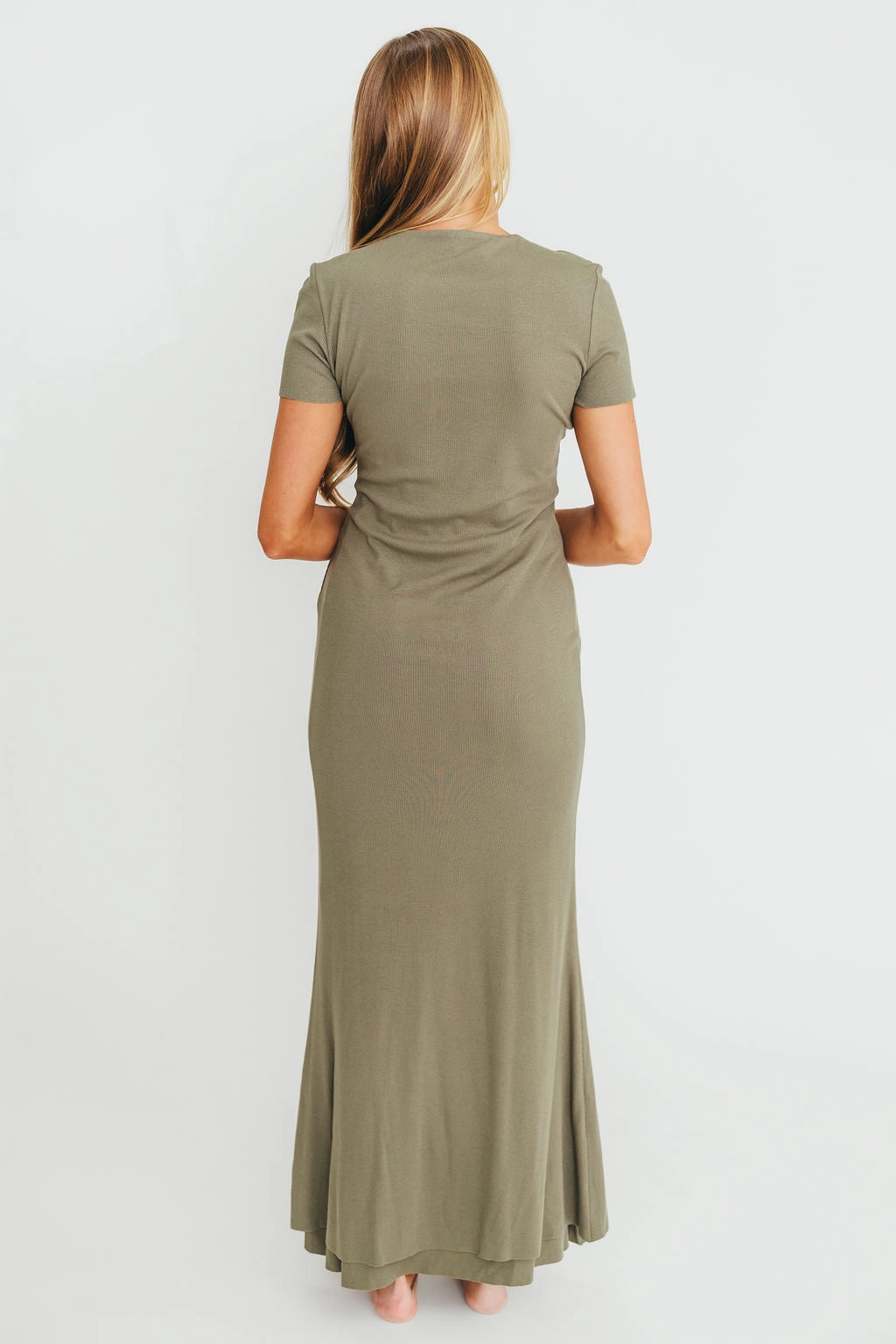 Day Love Perfect Layering The Charlie Ribbed Maxi Dress in Dusty Olive Green - Bump Friendly