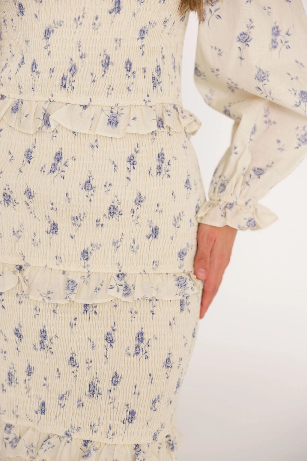 Mixed Fabric Fit Vibe The Chloe Midi Dress in Blue - Bump Friendly *Final-Sale*