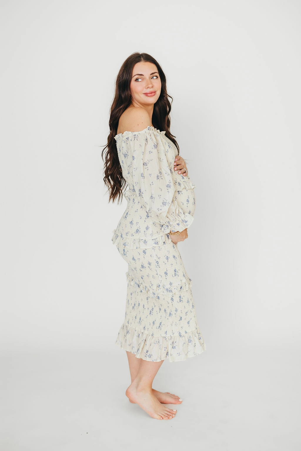 Cozy Fit Soft Fashion The Chloe Midi Dress in Blue - Bump Friendly *Final-Sale*