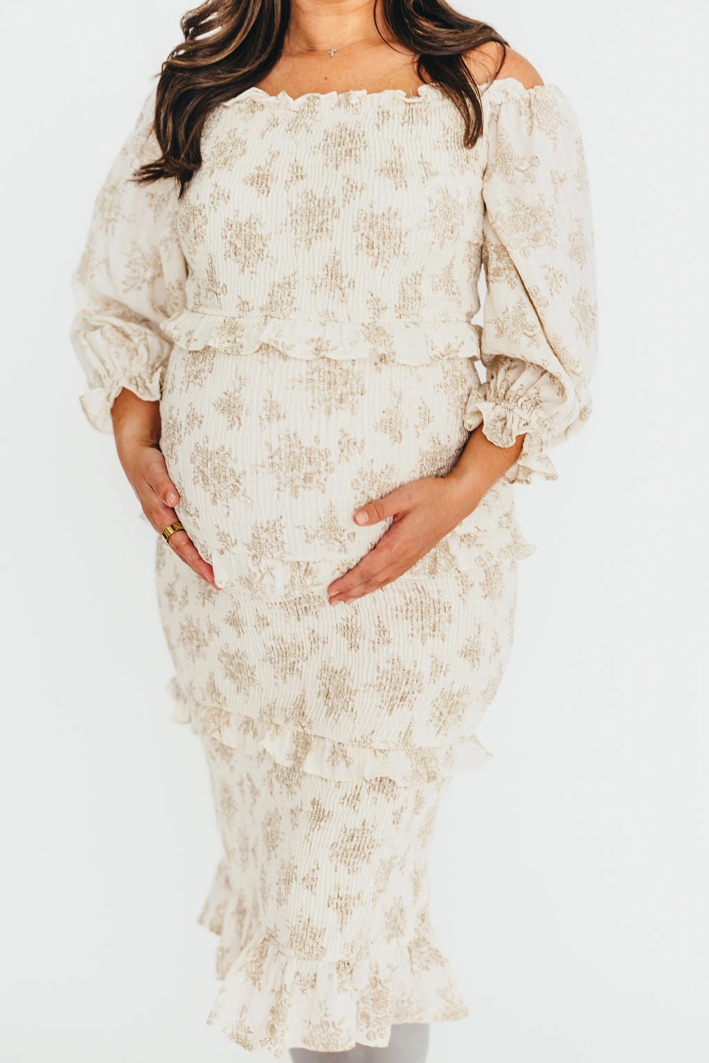 Calm Movement Abstract Pattern The Chloe Midi Dress in Brown - Bump Friendly *Final-Sale*