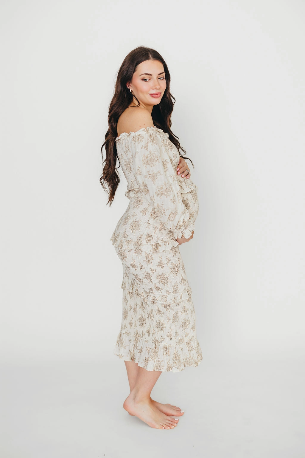 Clean Structure Villa Mood The Chloe Midi Dress in Brown - Bump Friendly *Final-Sale*