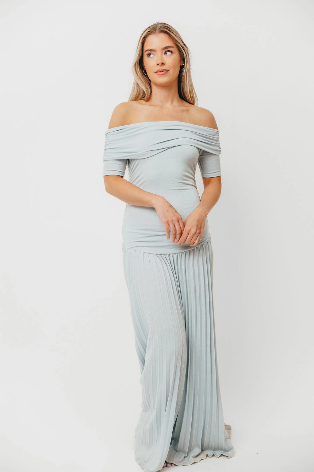 The Lennox Maxi Dress in Dusty Blue Wool-Blend