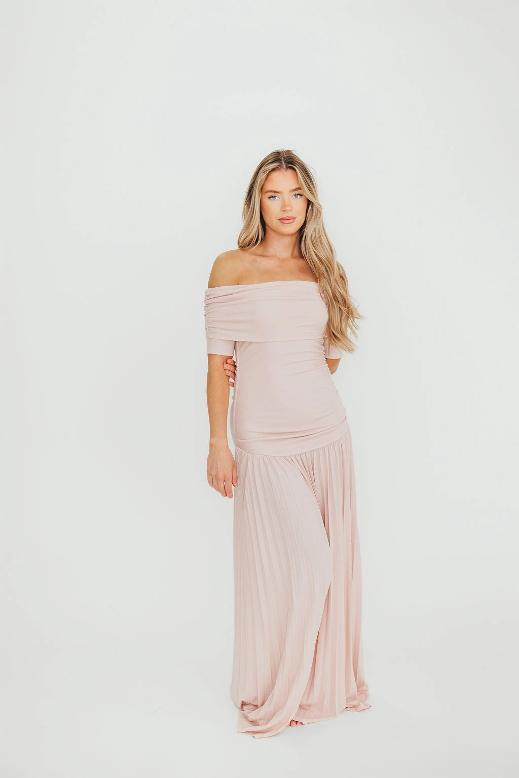 The Lennox Maxi Dress in Dusty Pink Shimmer-Finish