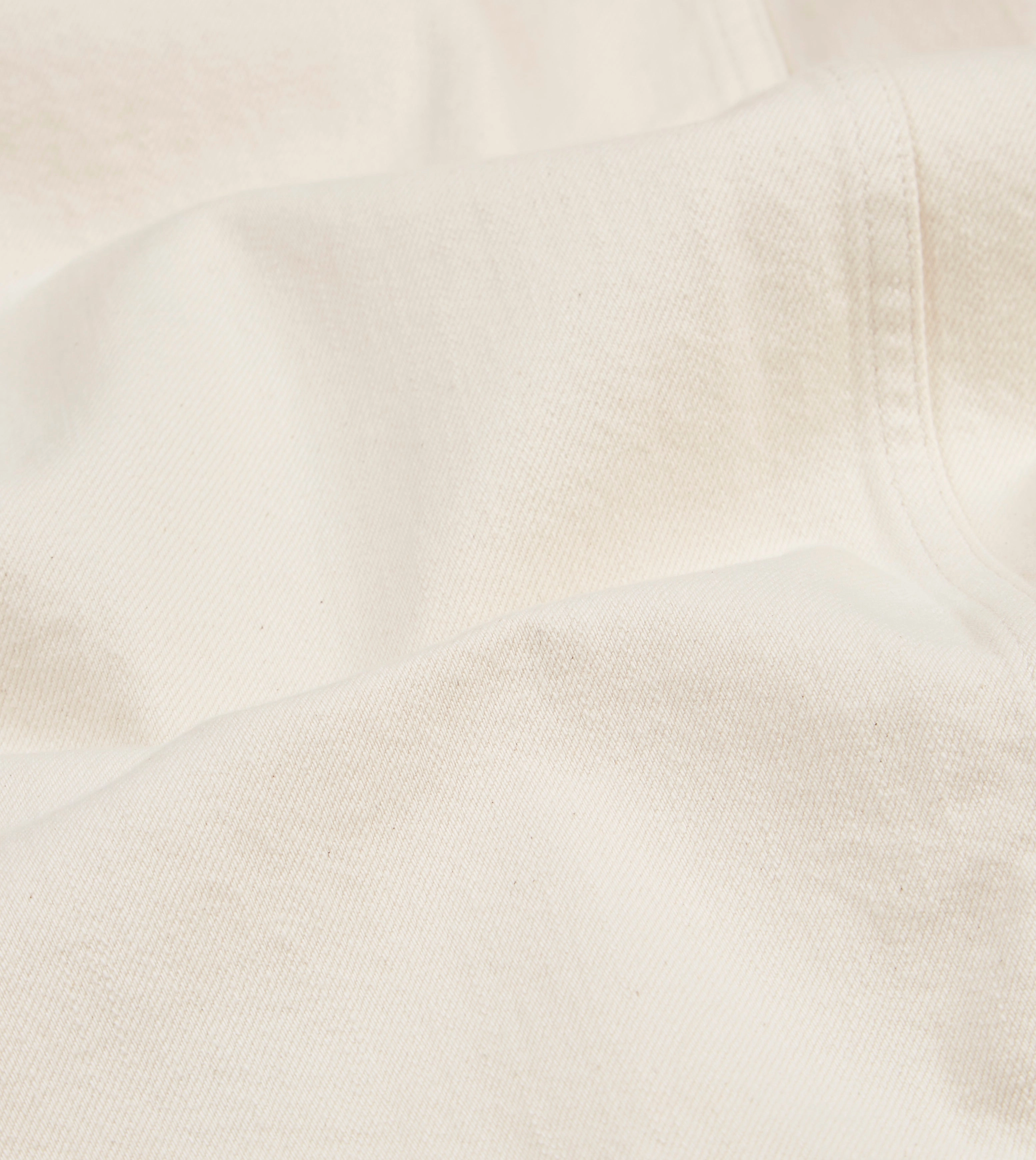 Ecru Selvedge Denim Five-Pocket Chore Jacket Stretchable Panels Stretch Comfort