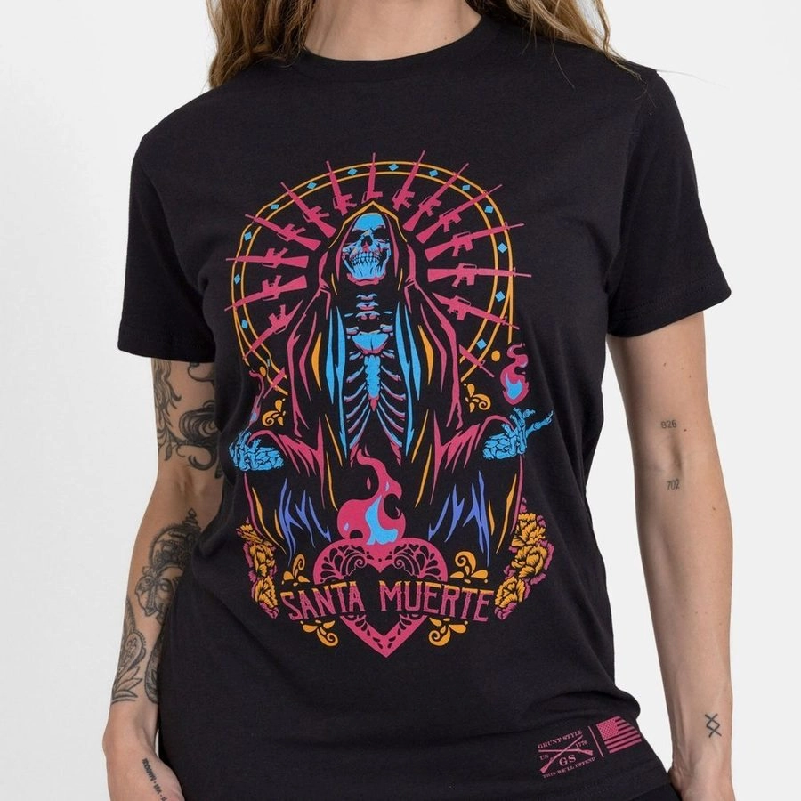 Everyday Trend Women's Santa Muerte Boyfriend Fit T-Shirt - Black