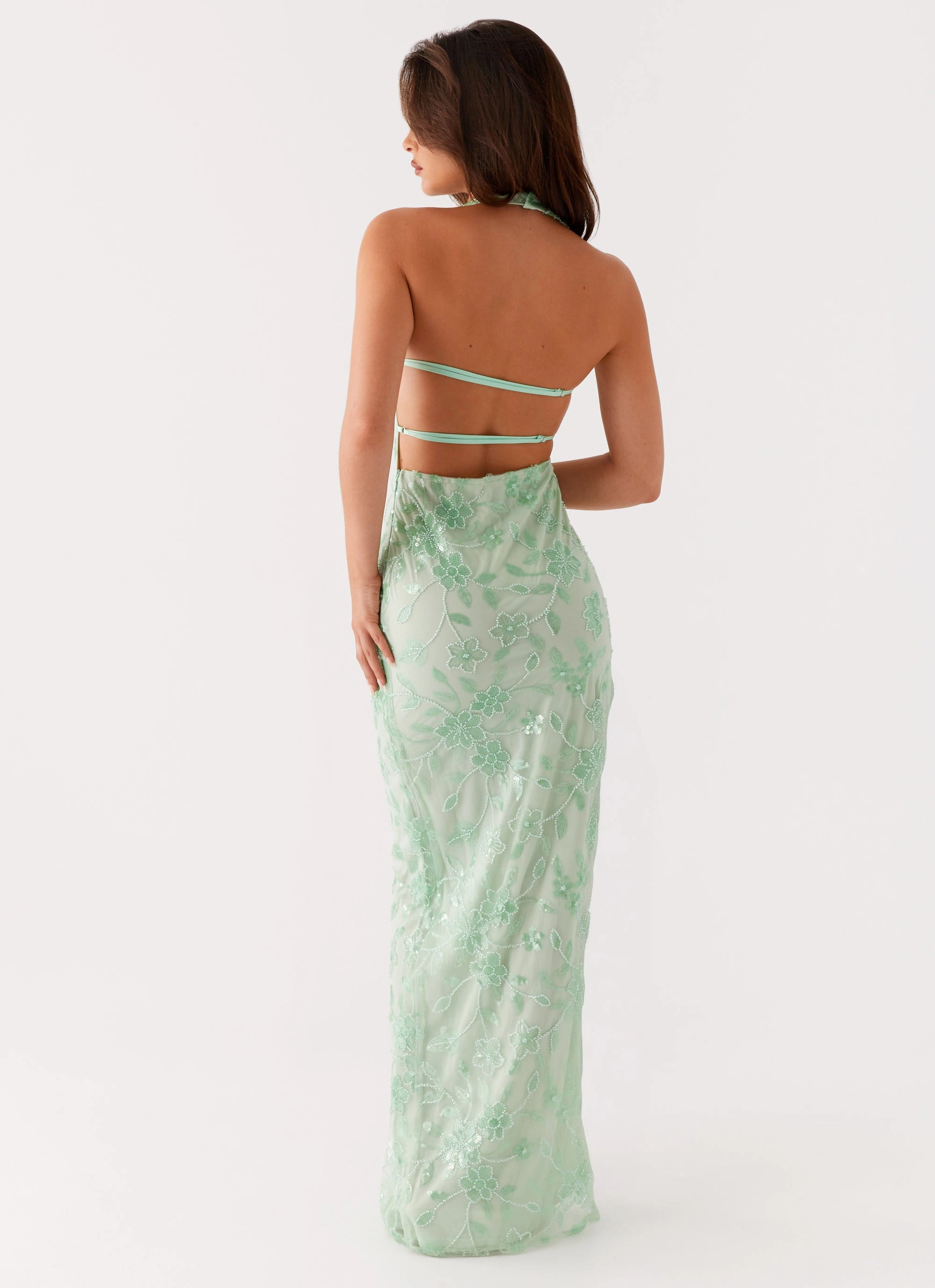 Natural Form Flower Grace Cydney Beaded Maxi Dress - Sage