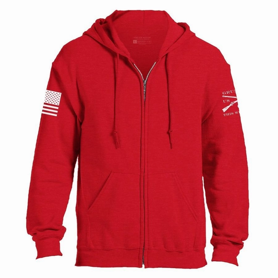 Grunt Style Basic Full-Zip Hoodie - Red Sweat Resistant Interior Non Restrictive Cut