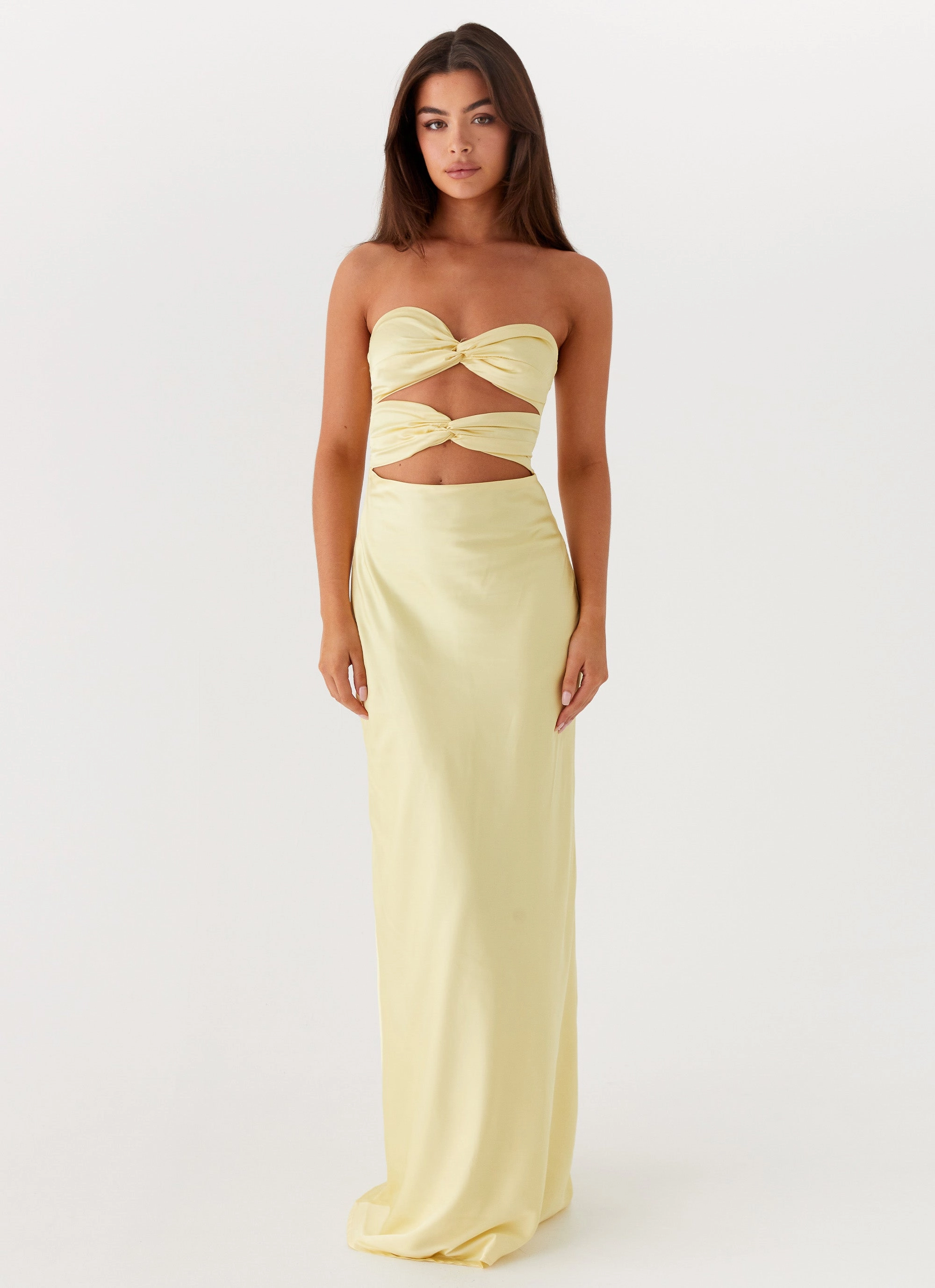 Tianna Strapless Maxi Dress - Yellow Floating Shape Trend Glow