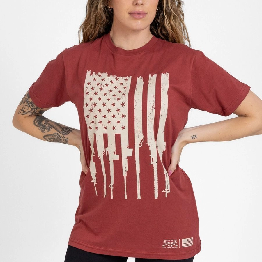 teenagers' Women's Rifle Flag Boyfriend Fit T-Shirt - Red Plum
