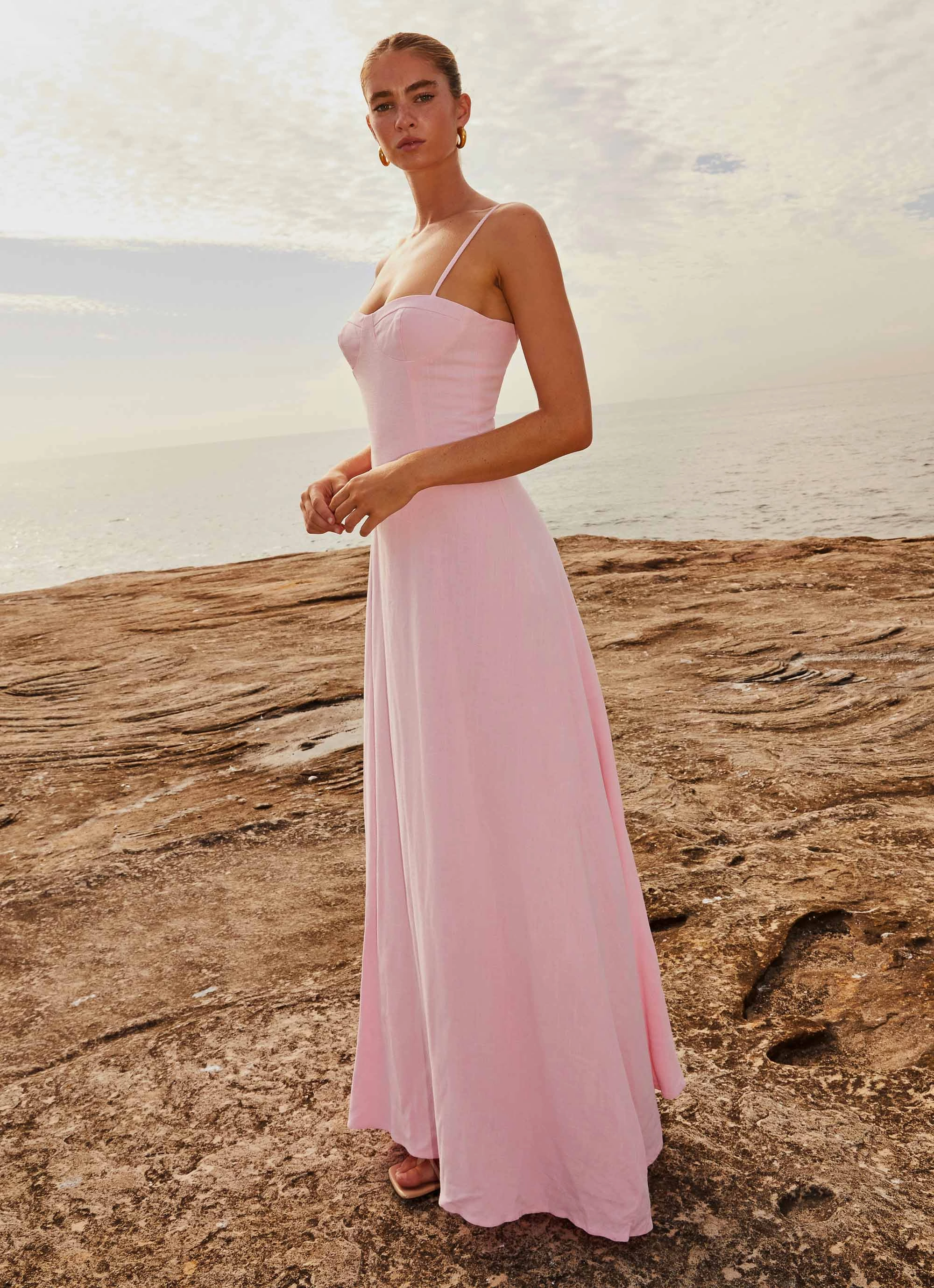 Angelina Linen Maxi Dress - Pink Petal All Layer