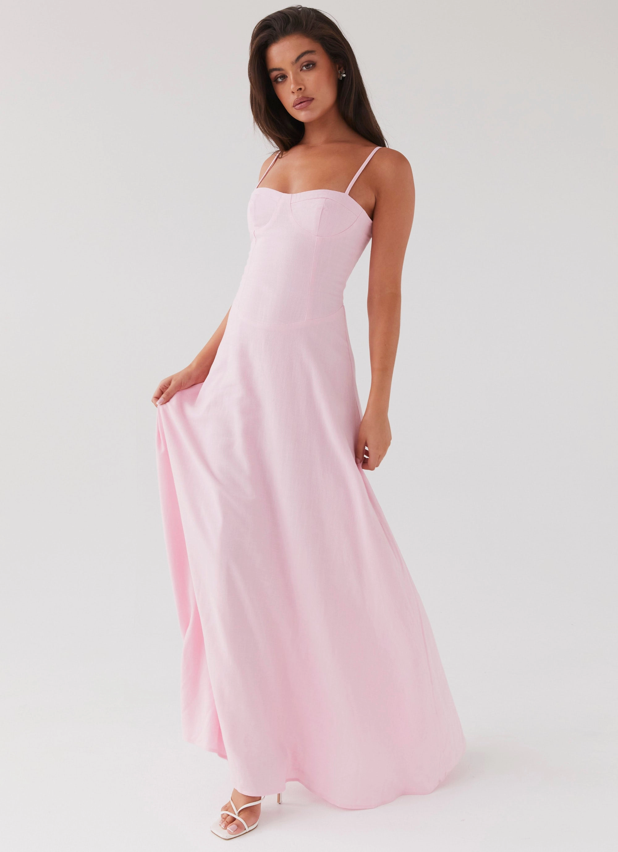 Anniversary-Event Angelina Linen Maxi Dress - Pink Petal