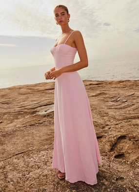 Angelina Linen Maxi Dress - Pink Petal All Layer
