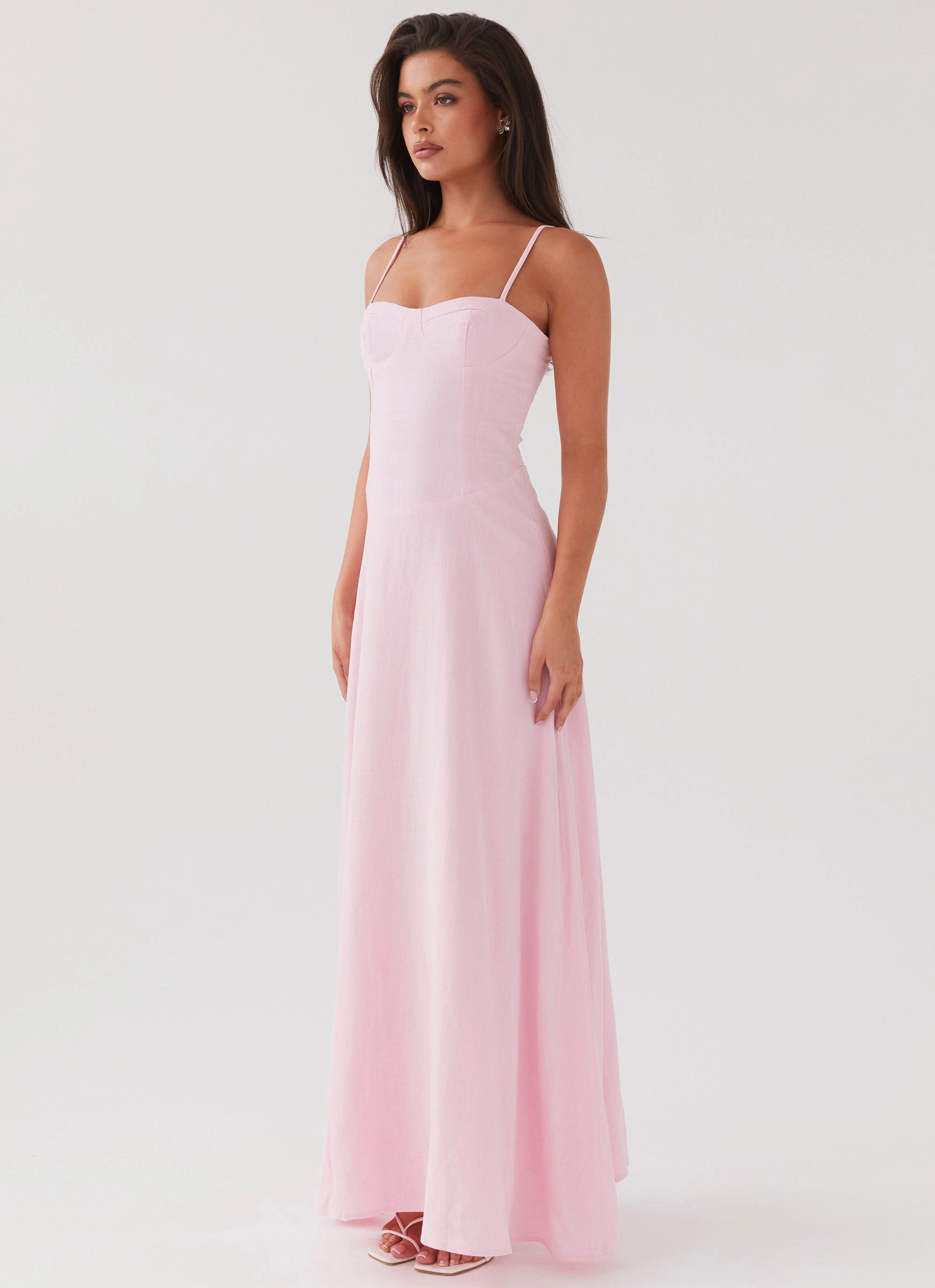 Angelina Linen Maxi Dress - Pink Petal Mesh-Detail