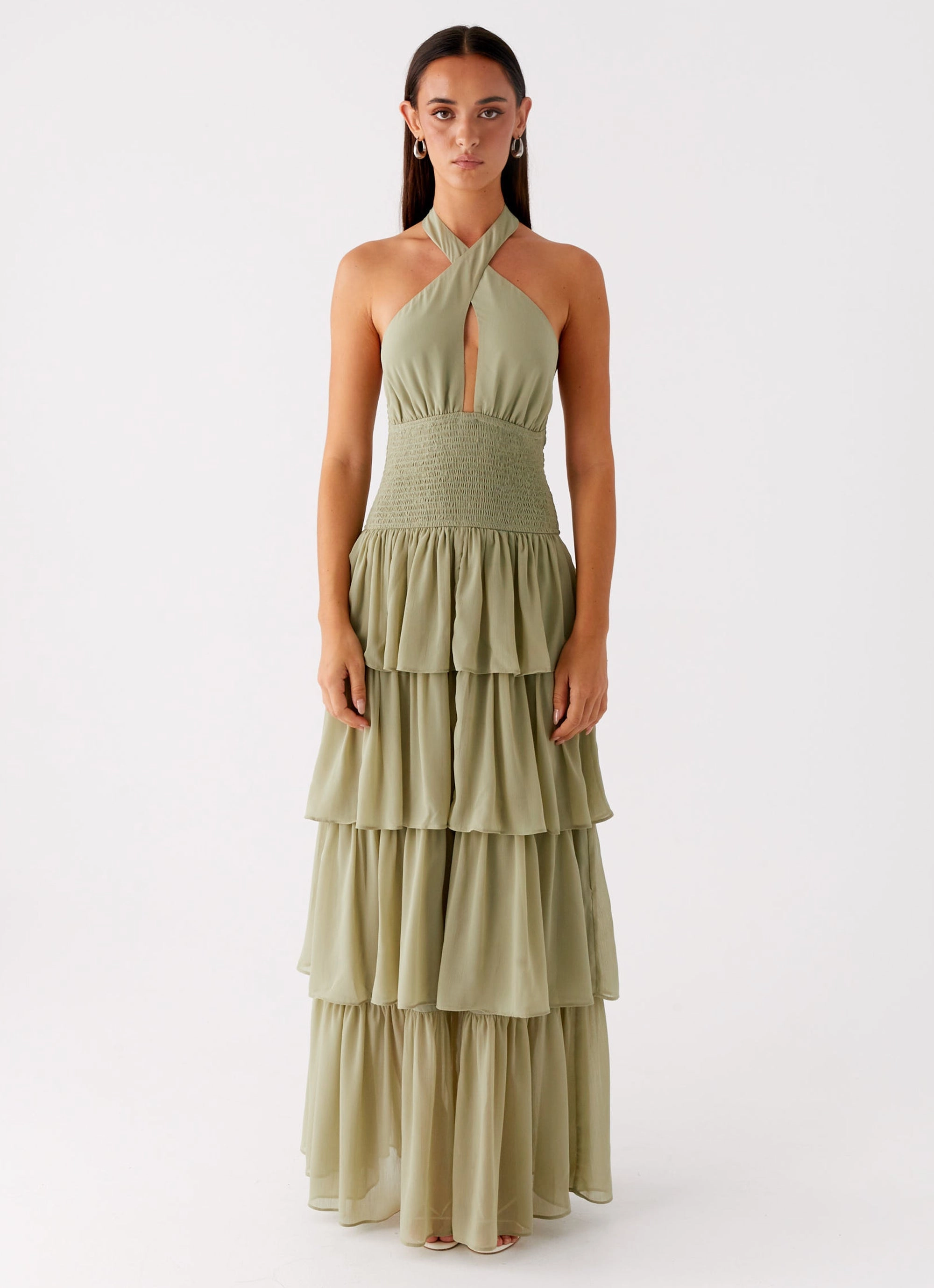 Contrast-Lining Salma Maxi Dress - Sage