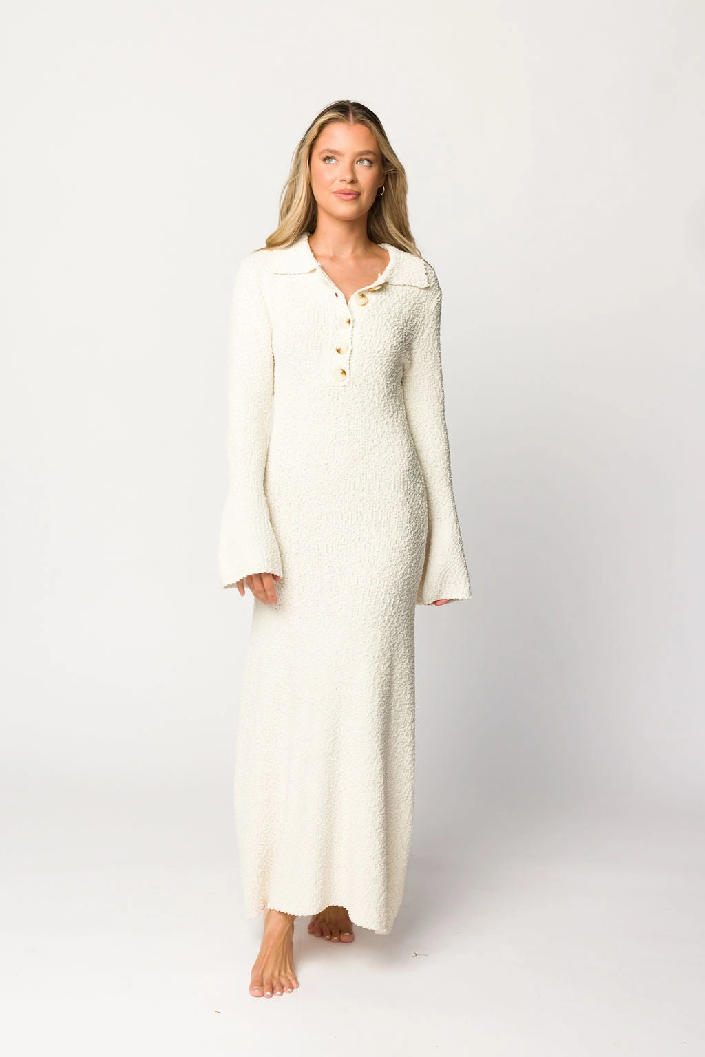 Courtney Boucle Maxi Shirt Dress in Cream- Nursing Friendly Care-Instructions-Included Daily Chic