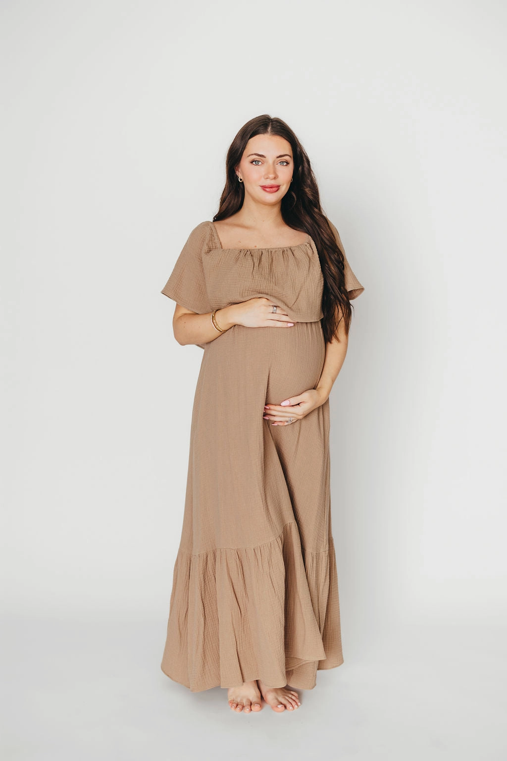 Josie 100% Cotton Maxi Dress in Dry Thyme - Bump & Nursing Friendly *Final-Sale* Tonal-Stitching