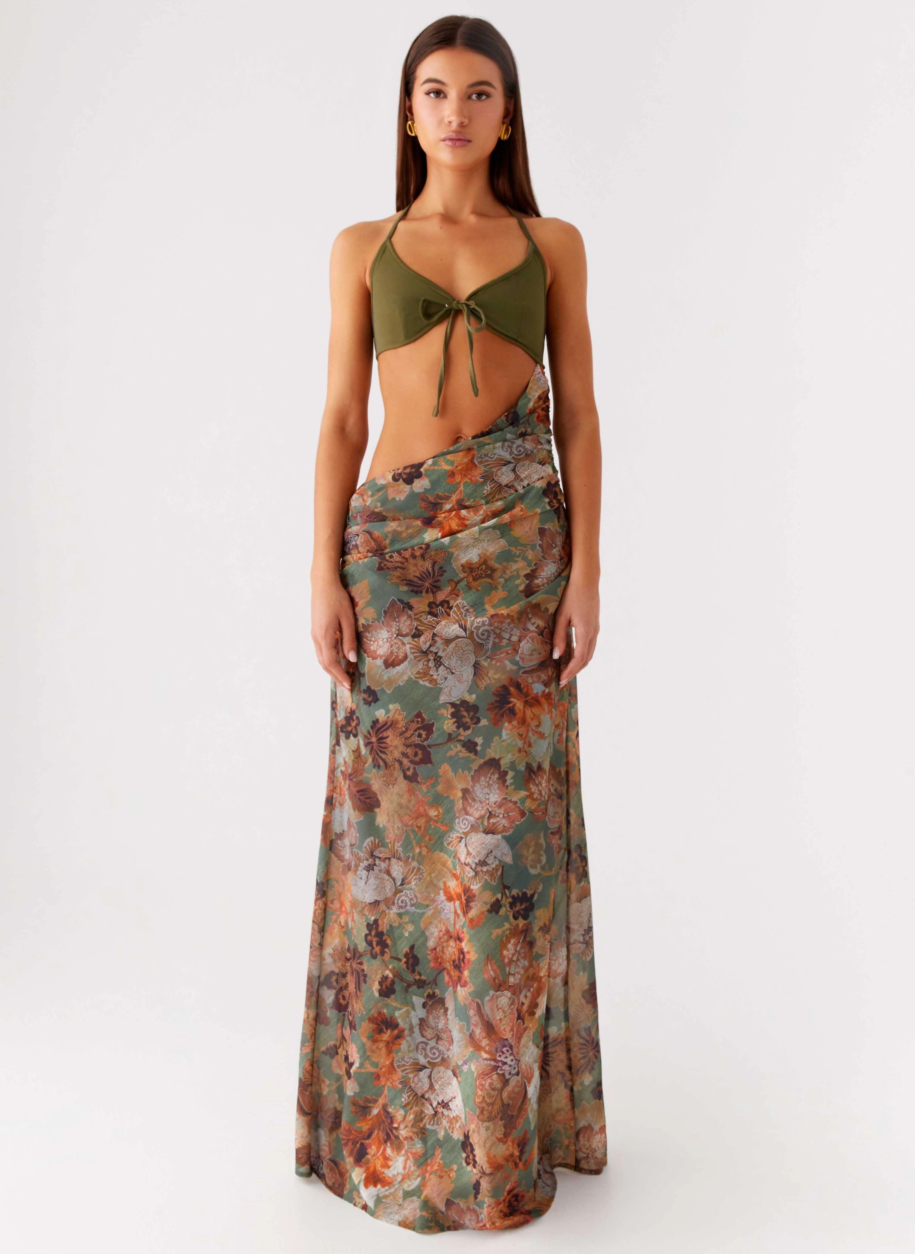 Overgrown Maxi Dress - Vintage Blossom High Cut Removable-Straps