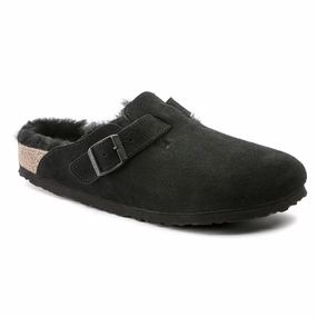 Birkenstock Boston Clogs Unisex US 7-7.5 Black Shearling Suede Leather KHD1747 Easygoing Fit