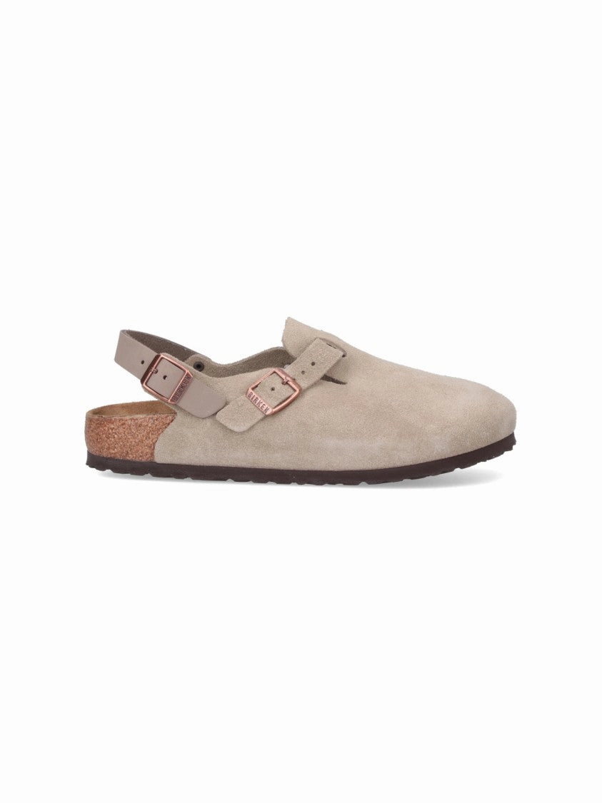 Pressure Relief Footbed Tokio" Mules ?C Taupe Suede