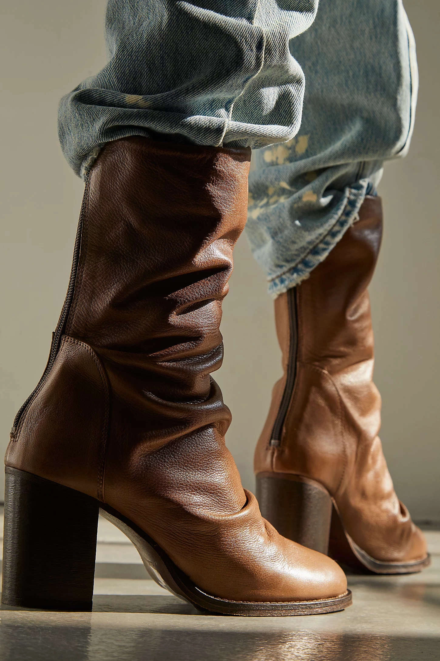 Flexible Midsole Construction Climate Friendly Free People Shoes Elle Block Heel Boot in Mushroom