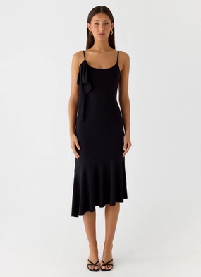 Tranquility Asymmetric Midi Dress - Black All Day Ready