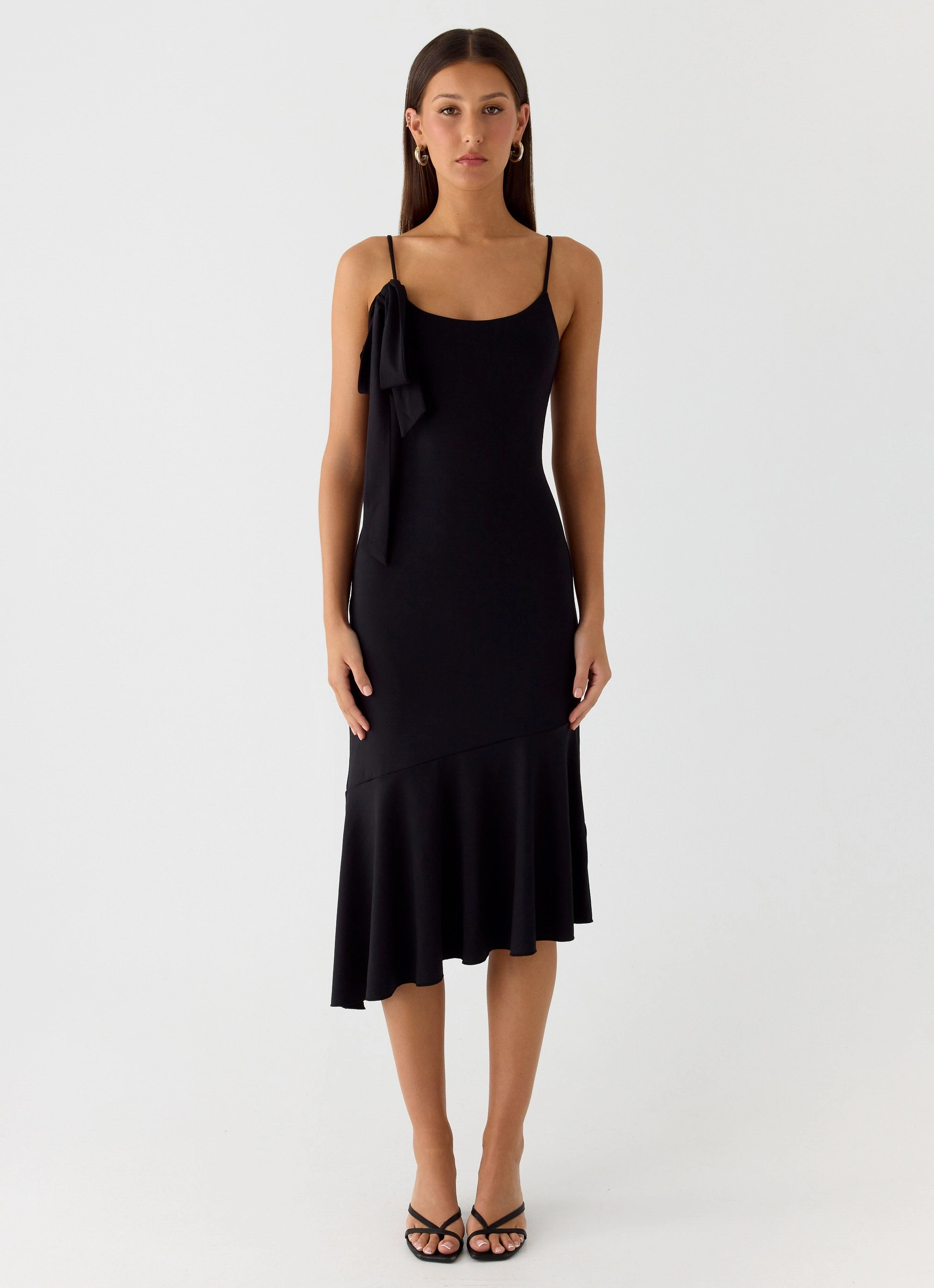 Tranquility Asymmetric Midi Dress - Black All Day Ready