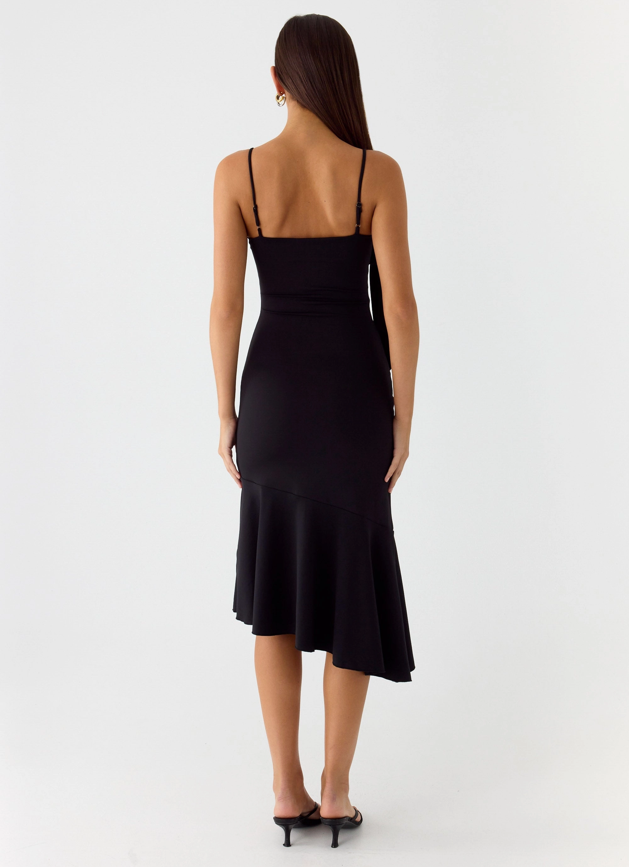 Tranquility Asymmetric Midi Dress - Black Smart Design