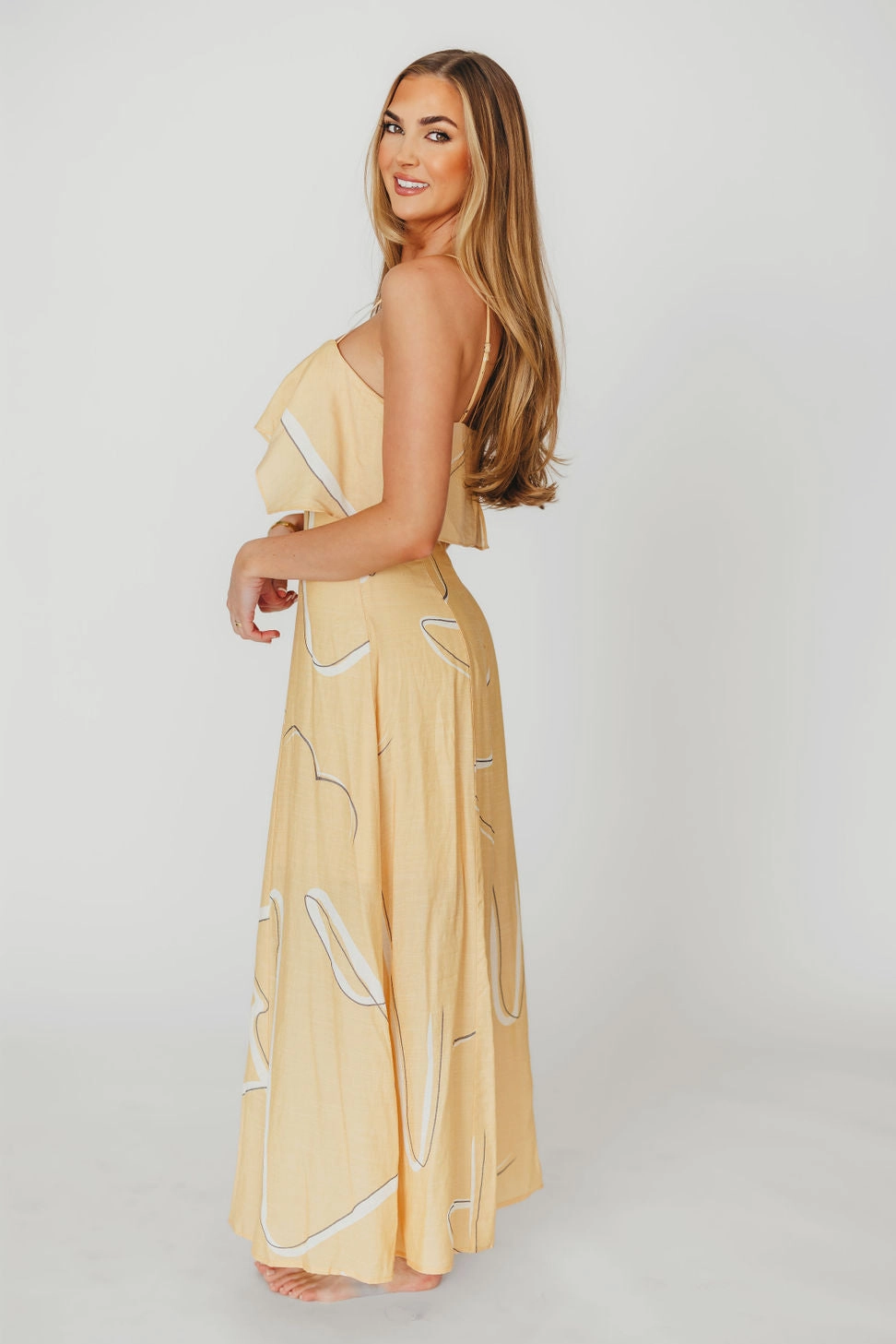 Evening Tone Night Charm Lark Ruffle Detail Maxi Dress in Mango