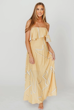 Chic Design Spring Vibe Lark Ruffle Detail Maxi Dress in Mango