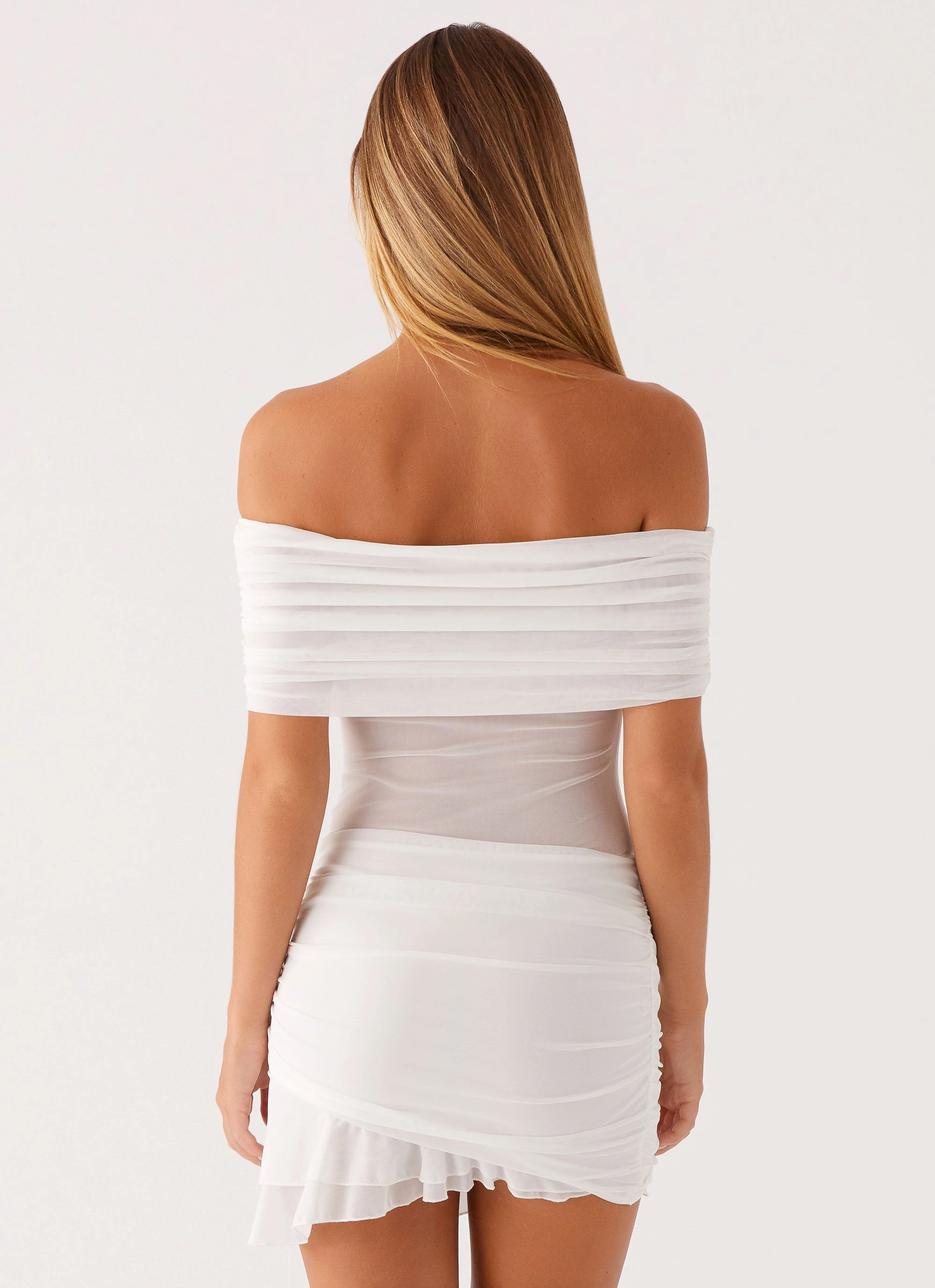 Nelly Off Shoulder Mini Dress - White Soft Fit Wear
