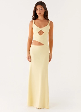 Jocelyn Maxi Dress - Yellow Subtle Flow Quilted-Texture