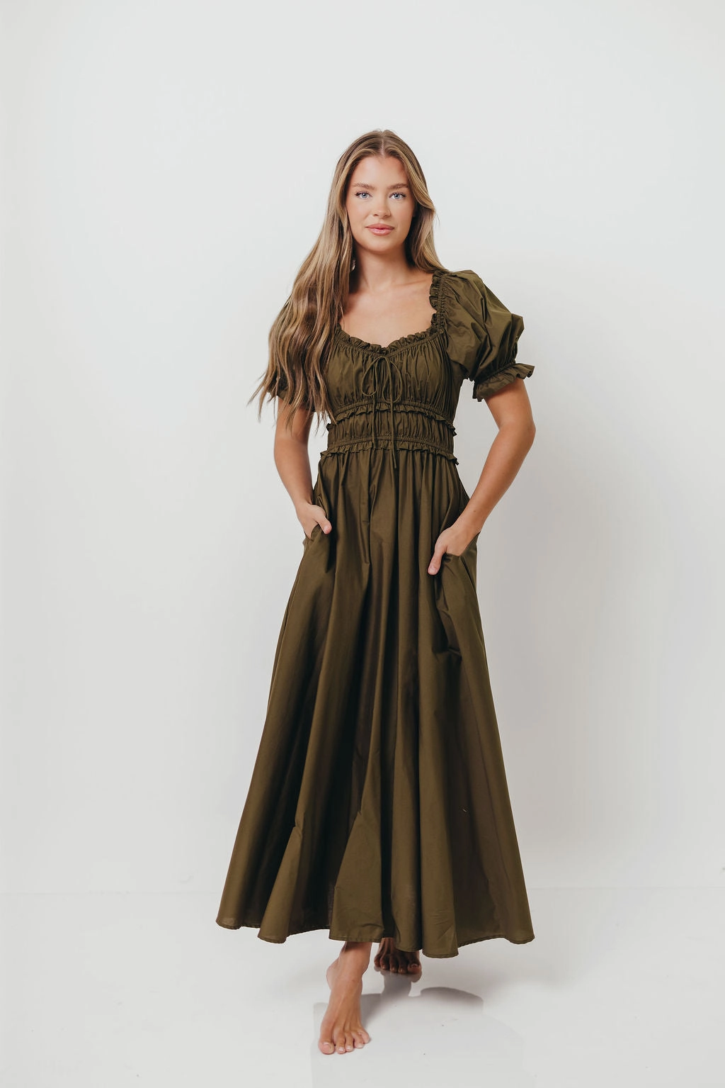 Sydnee Cotton Maxi Dress in Dusty Olive - Bump Friendly Soft Fabric