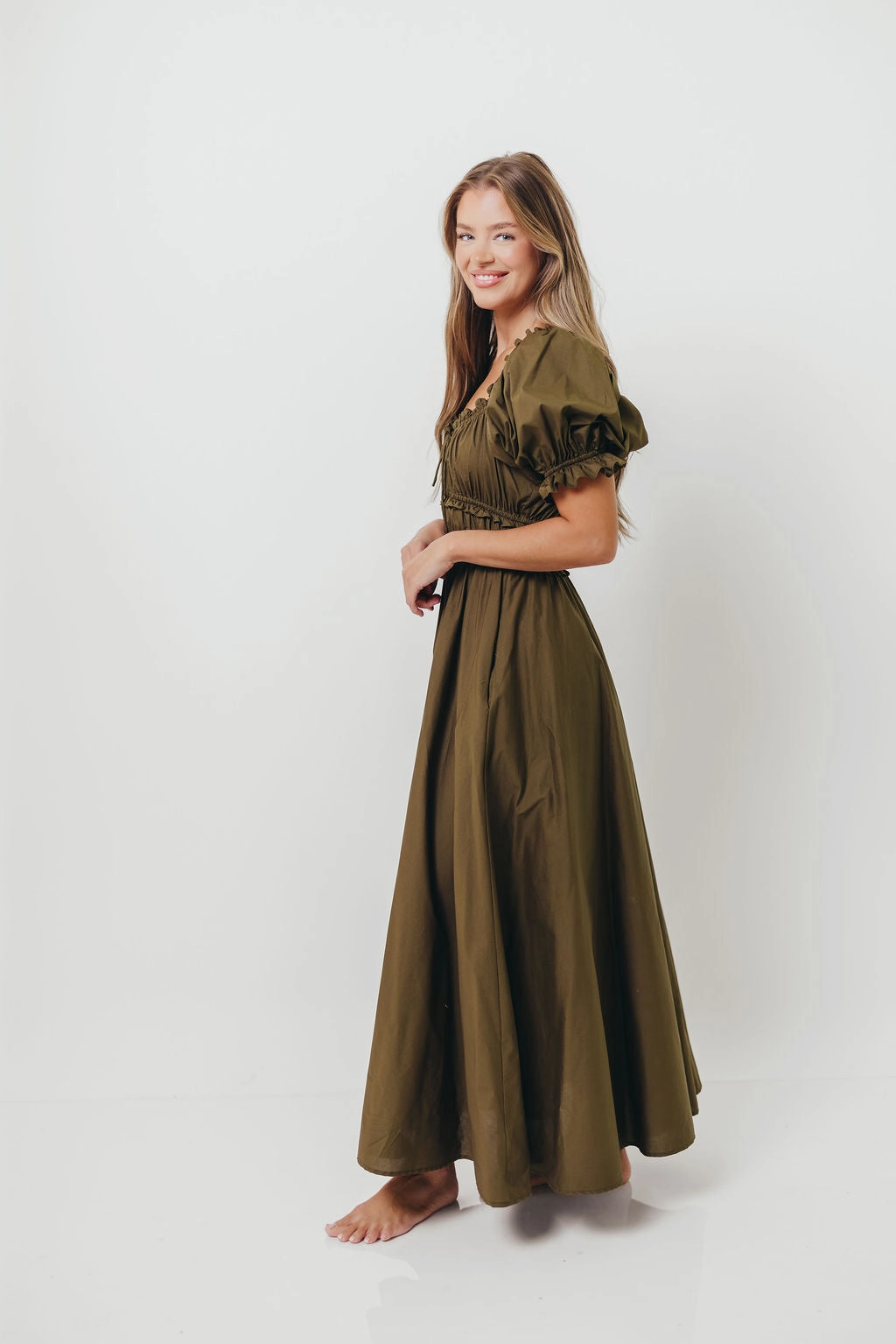 Sydnee Cotton Maxi Dress in Dusty Olive - Bump Friendly Soft Tones