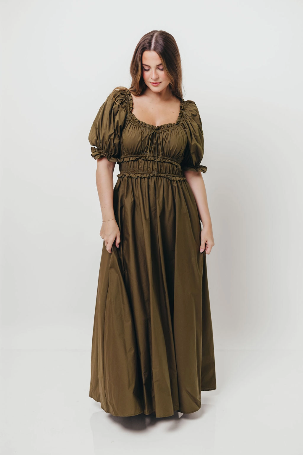 Artistic Edge Low Key Sydnee Cotton Maxi Dress in Dusty Olive - Bump Friendly