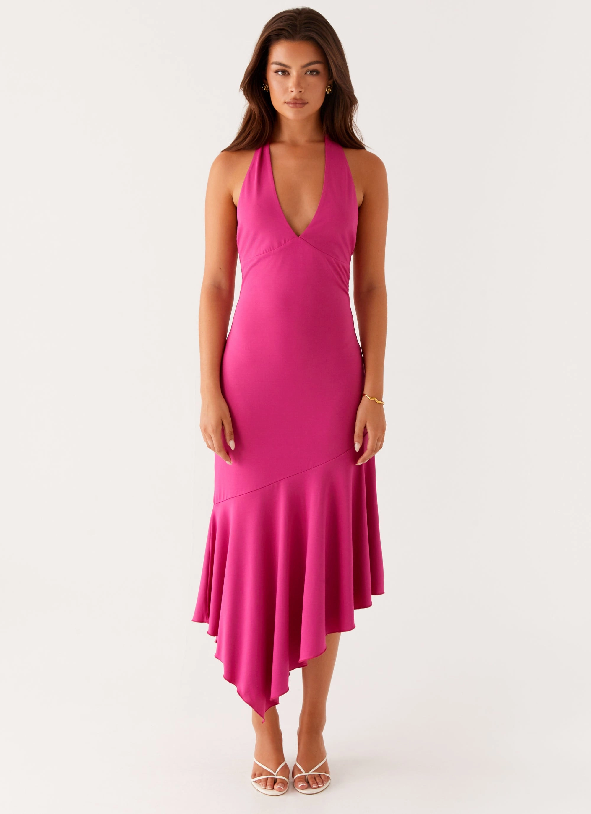 Smocked-Detail Perdita Midi Dress - Fuchsia