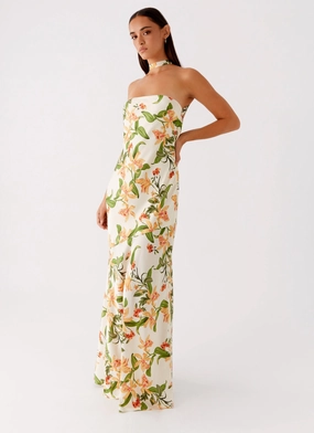 Contemporary Vibe Damali Satin Maxi Dress - Floral Print