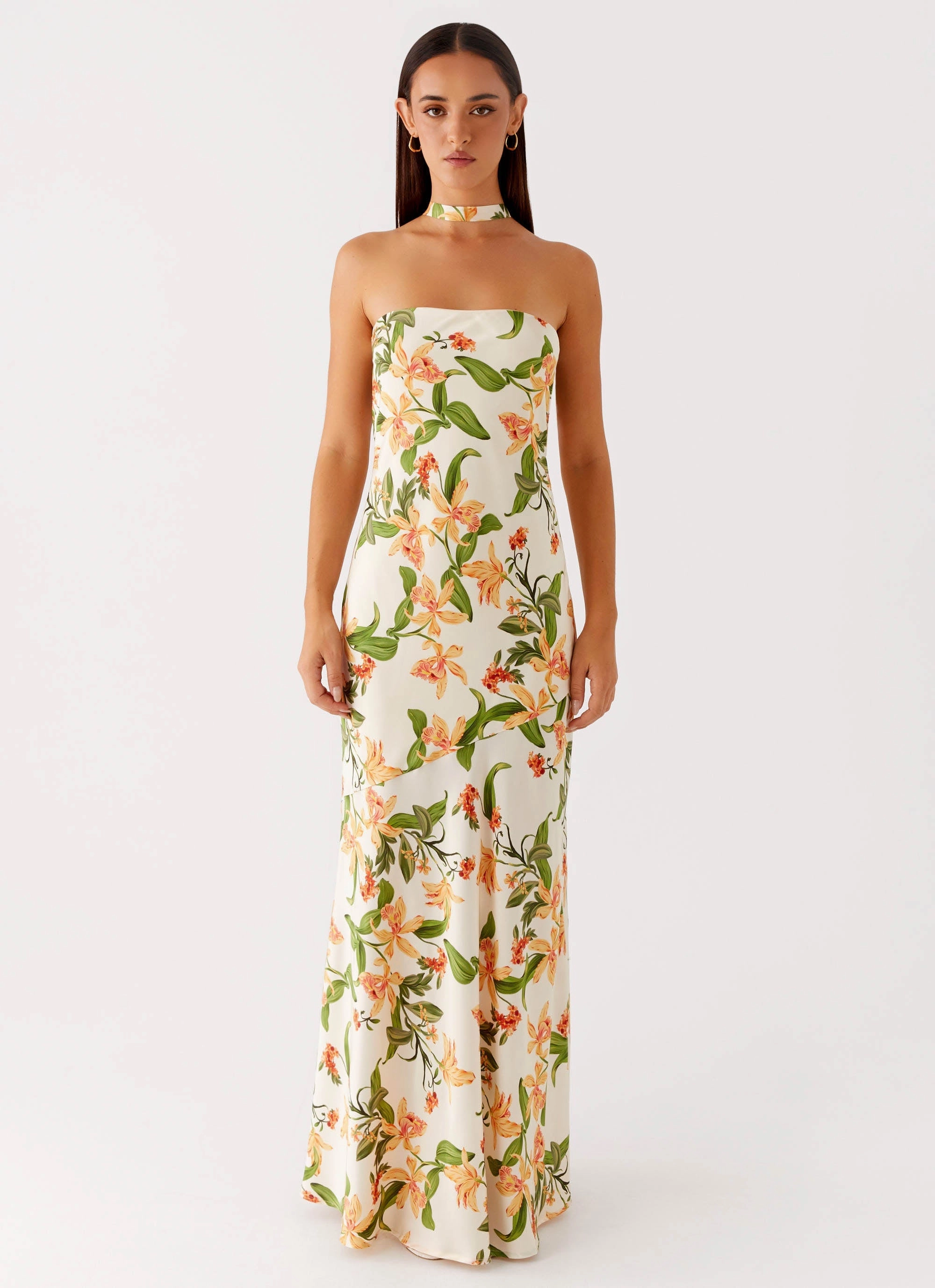 Damali Satin Maxi Dress - Floral Print knee-length Bold Fashion