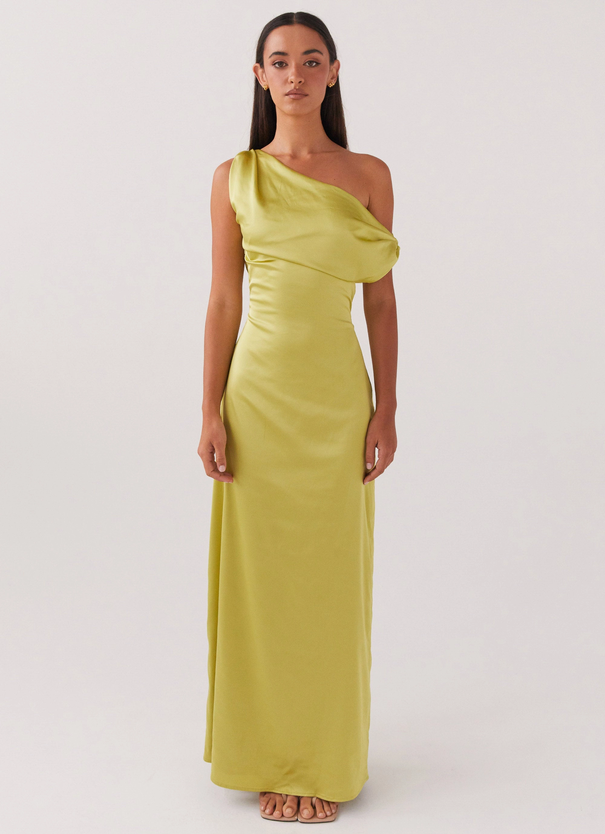 Heart Of Glass Satin Maxi Dress - Chartreuse Silky texture