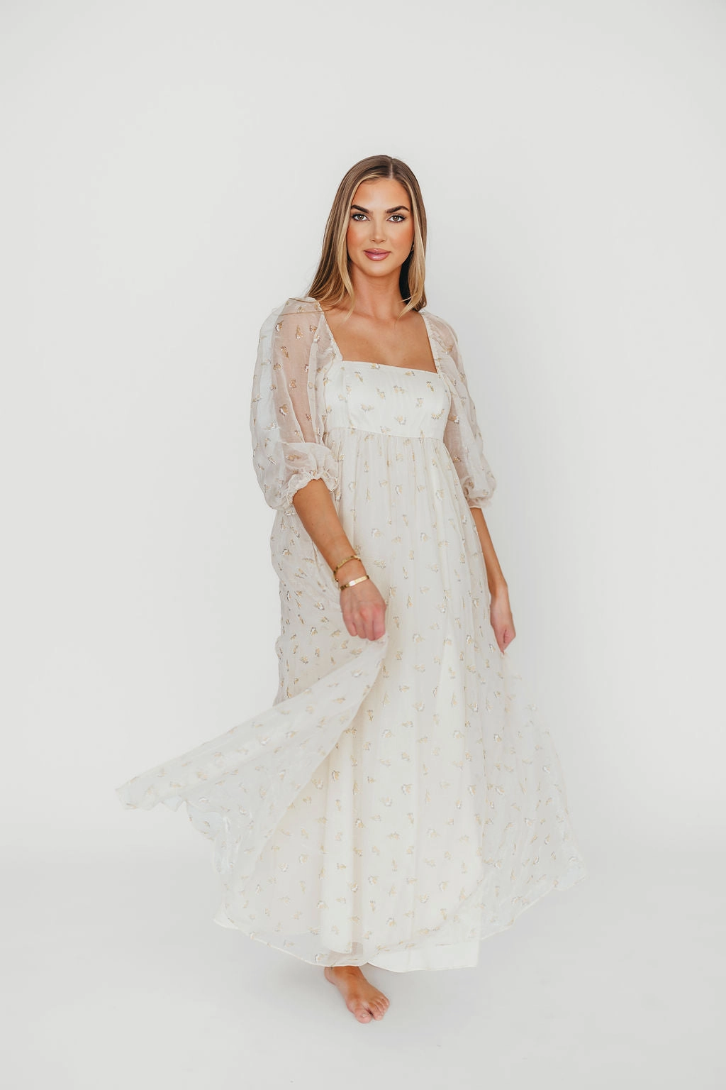 Mona Maxi Dress with Smocking in Butter Floral - Bump Friendly & Inclusive Sizing (S-3XL) Drawstring-Closure