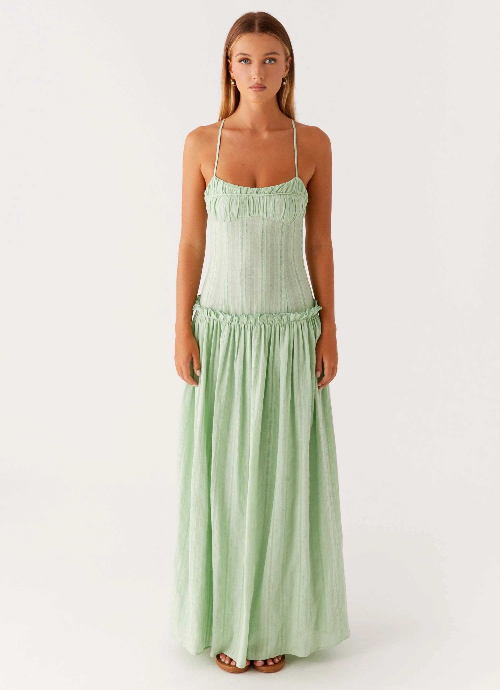 Rose Flush High Waist Jacinda Drop Waist Maxi Dress - Sage