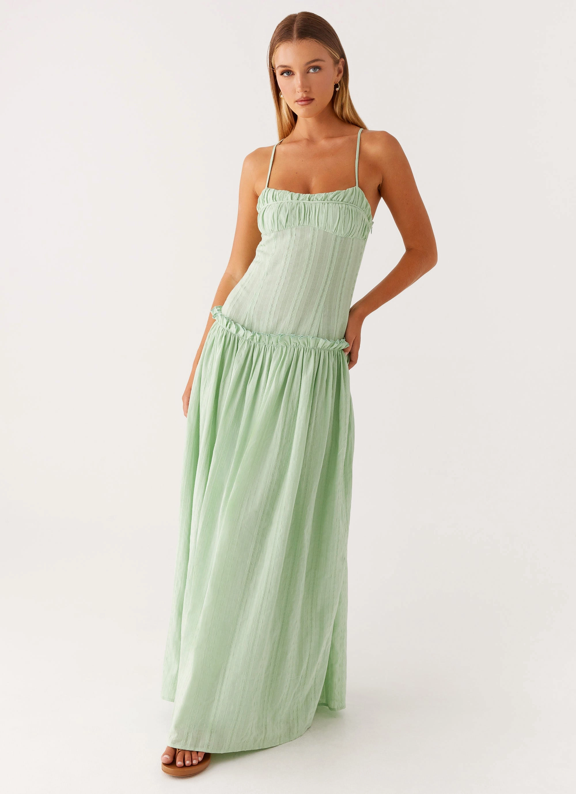 Jacinda Drop Waist Maxi Dress - Sage Playful touch