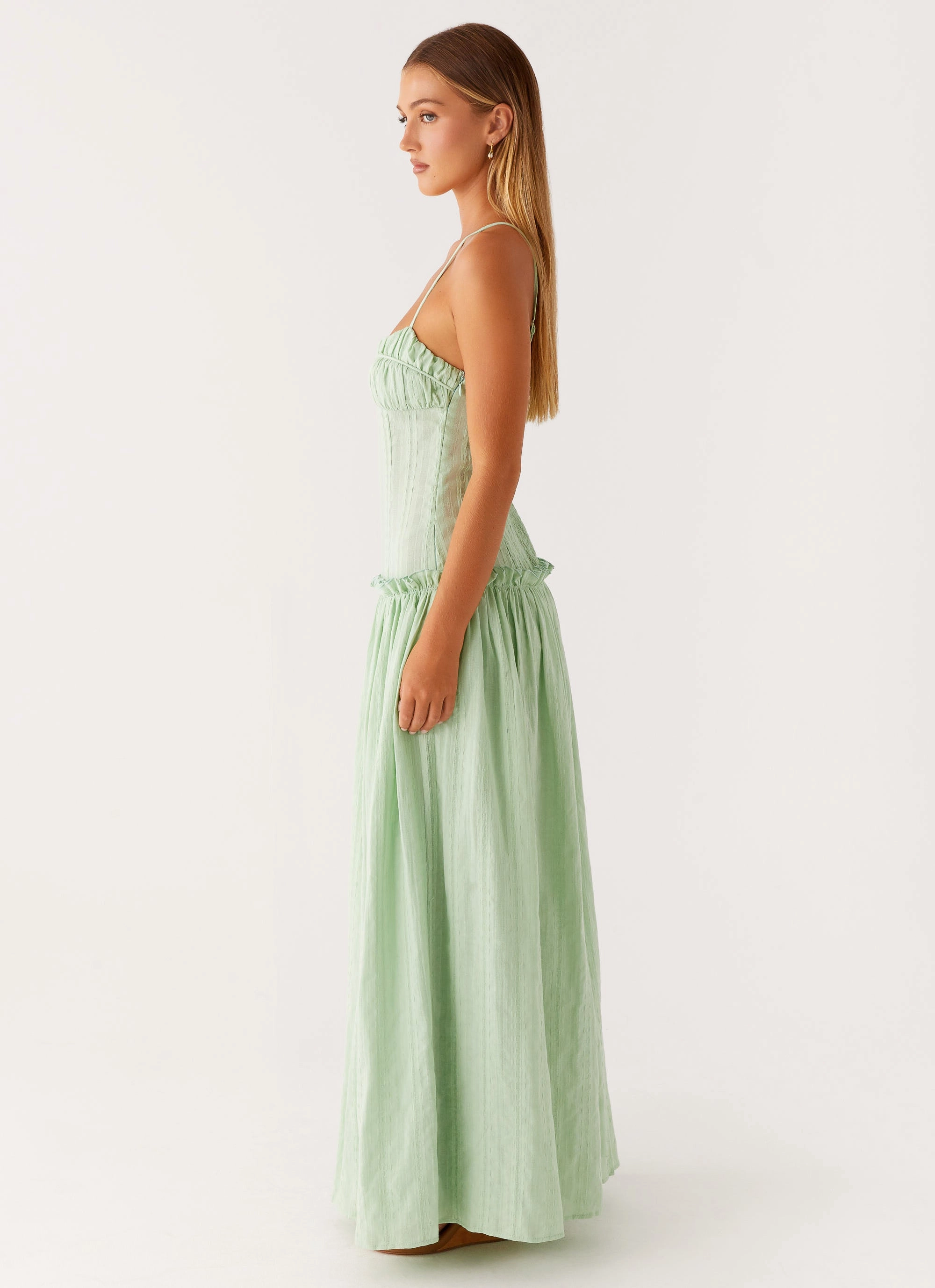 Jacinda Drop Waist Maxi Dress - Sage Bold-Color Sleek Design