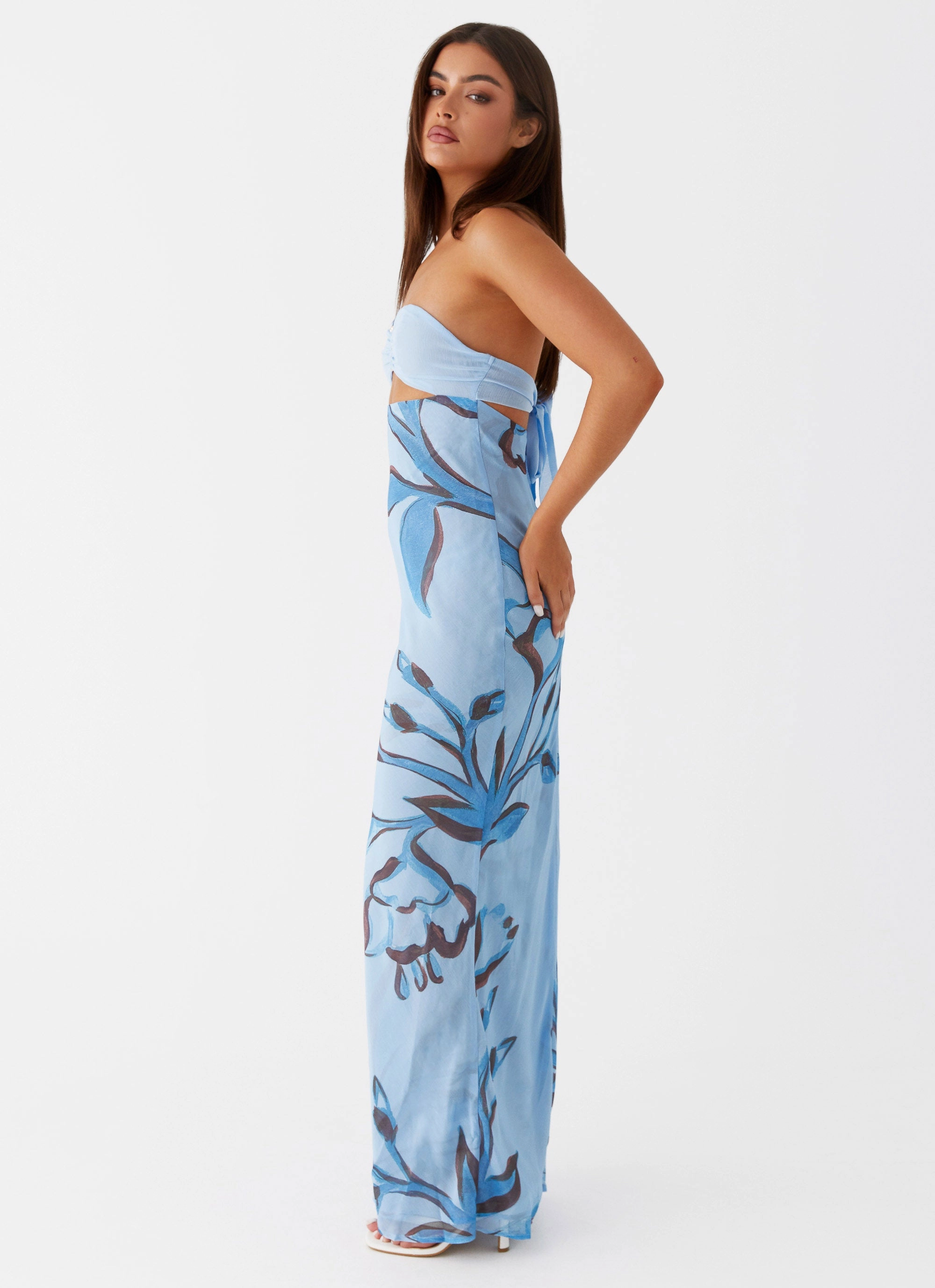 Tropicana Maxi Dress - Blue Floral Organic-Fabric Cool Look