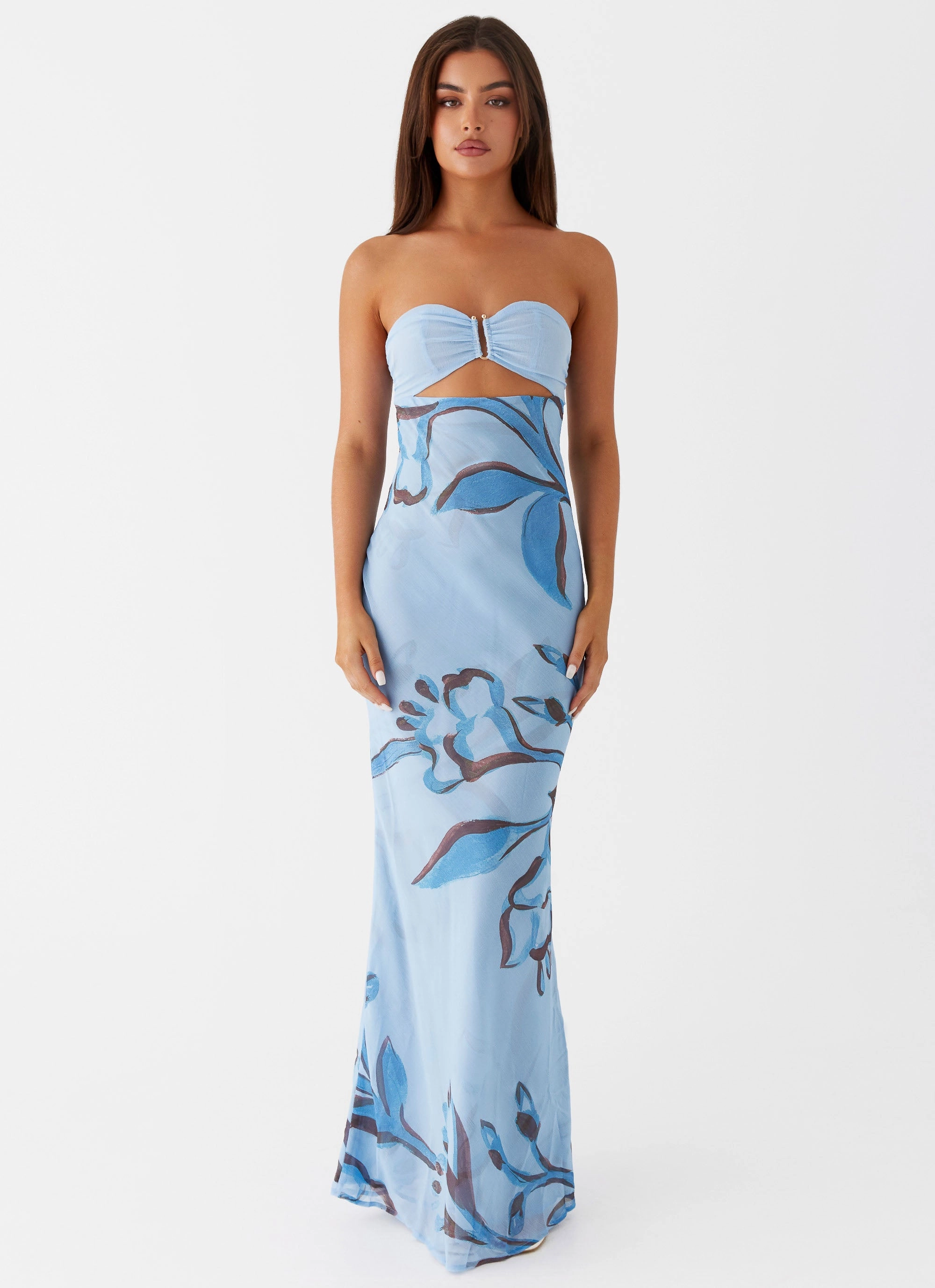 Tropicana Maxi Dress - Blue Floral Daywear Mood Flattering Look Wear