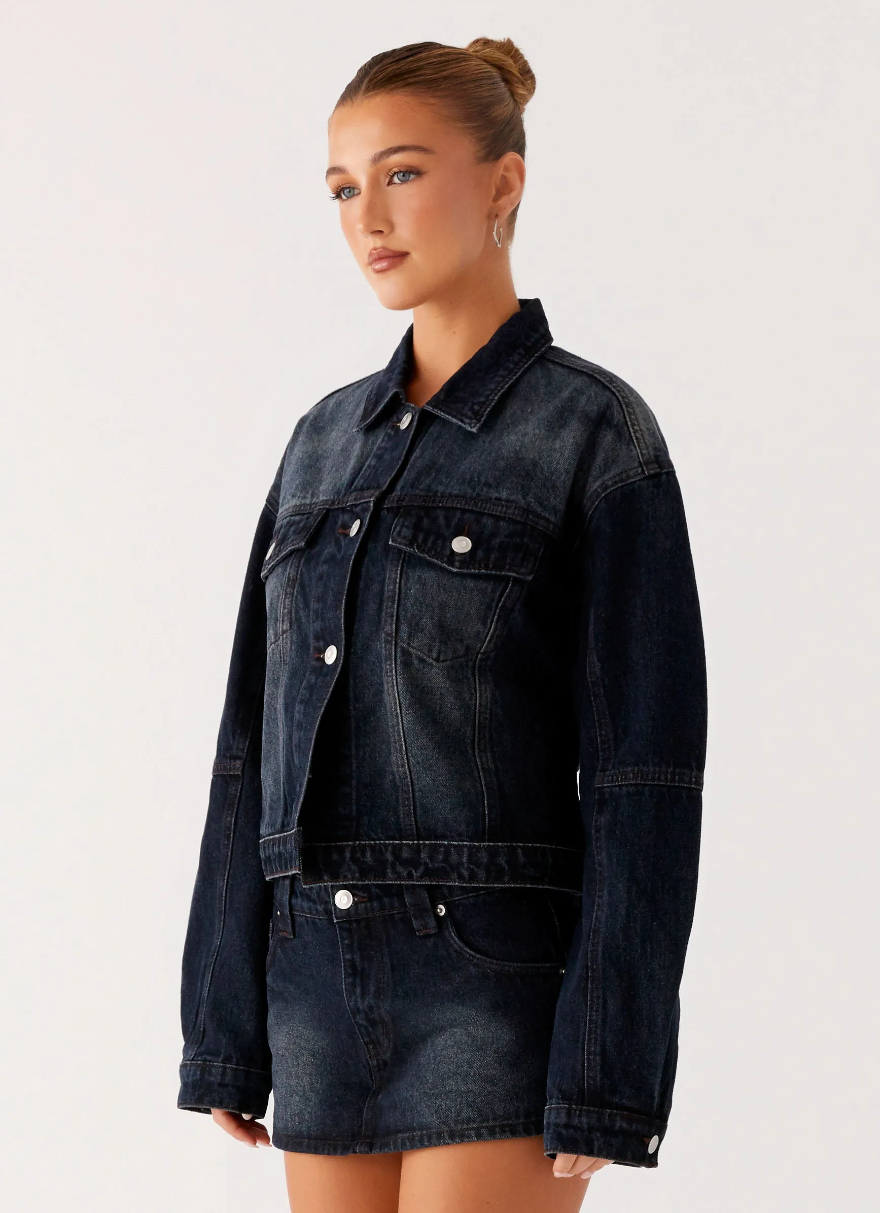 Stretch Fit Tropics Denim Jacket - Washed Dark Blue