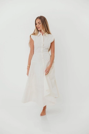 Fair-Trade AnnaLynne Midi Dress in Milk White